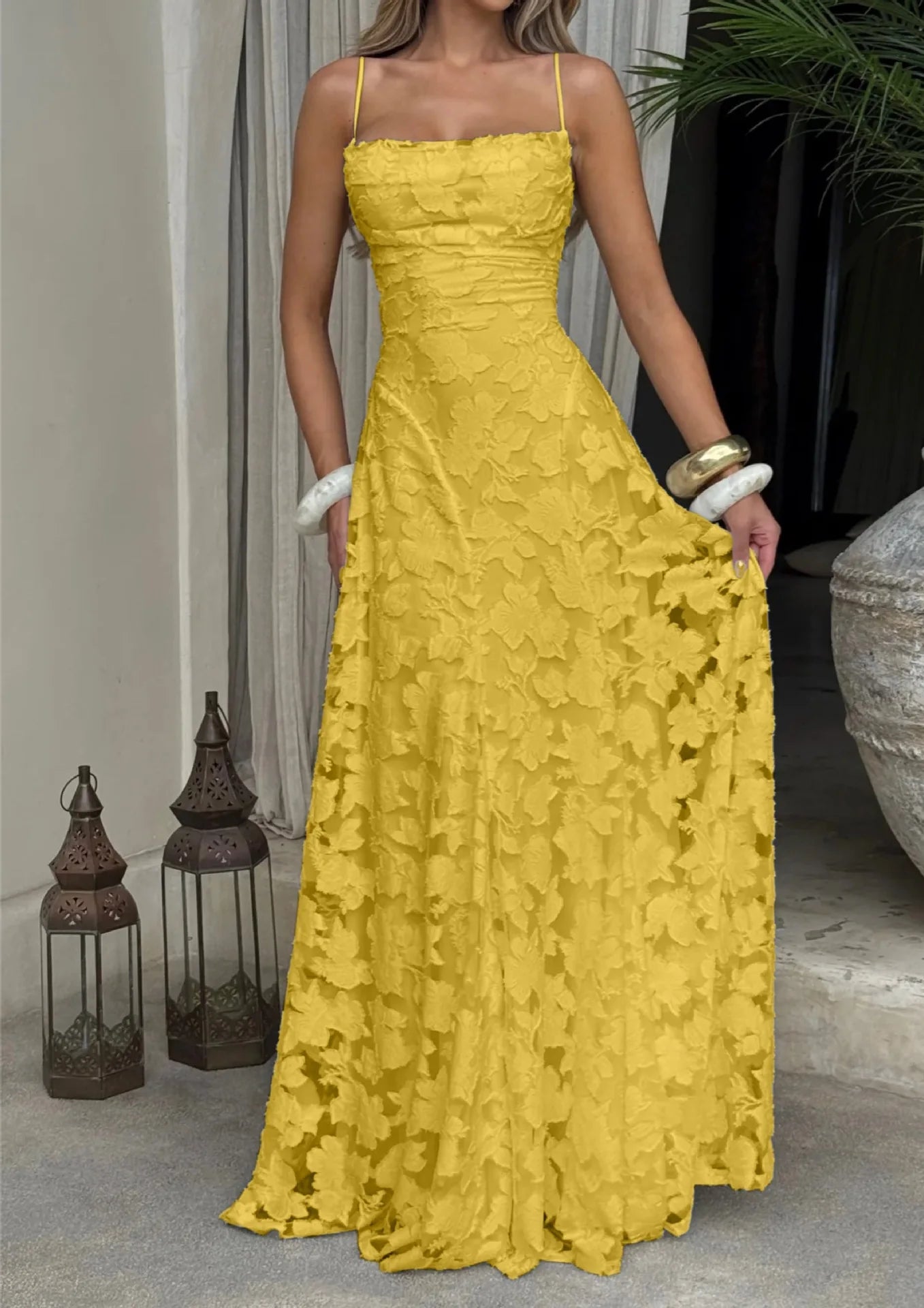 Jacquard Chiffon Lange Jurk Dames Mouwloze Bandage Jurken Zomer Avond Bruiloft Gast Groen Wit Bordeauxrood Roze Afstuderen