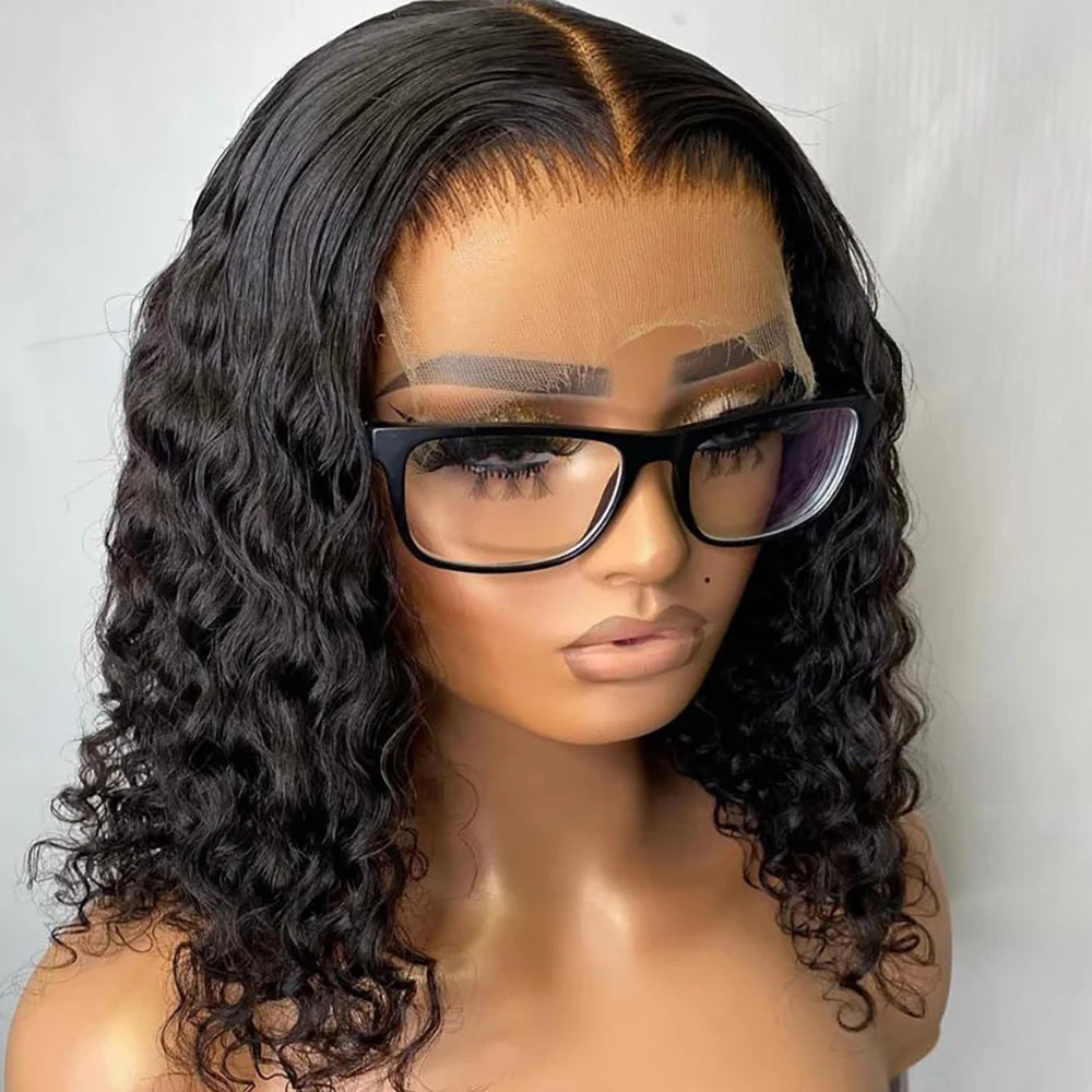 Parrucche Bob 13x6 Ondulate Pretagliate Senza Colla, Parrucche Glueless 7x5 Ricce in Capelli Veri Pronte da Indossare, Parrucche Frontali in Pizzo Pre-epilate per Donne