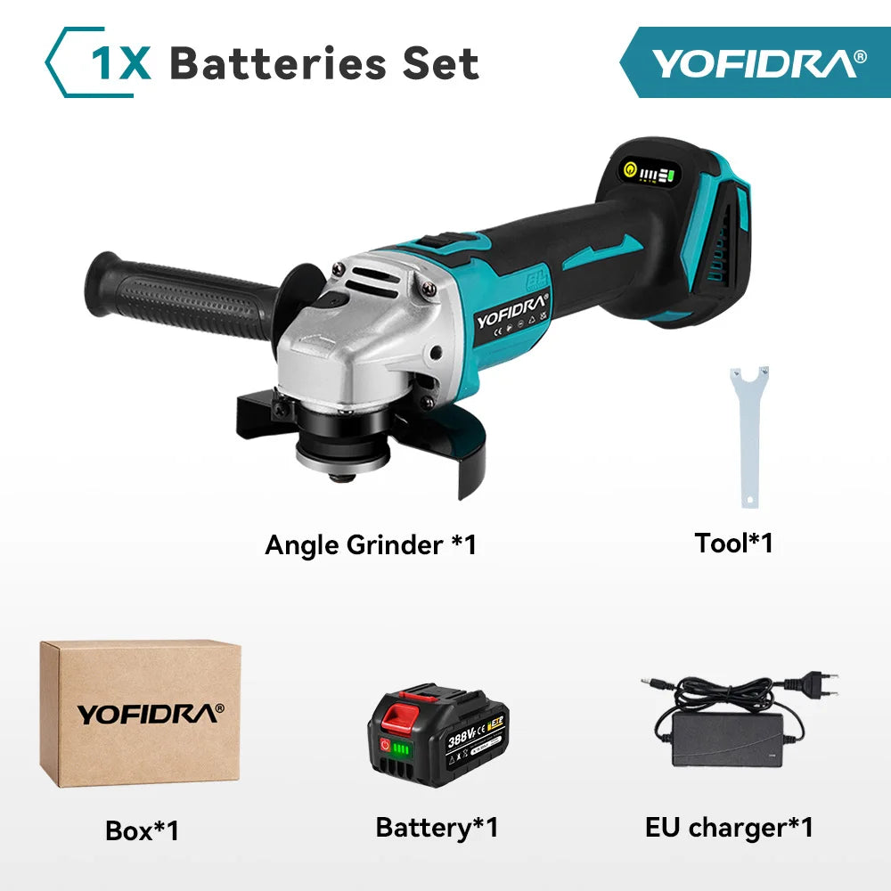 YOFIDRA 125 mm 4 Versnellingen Borstelloze Elektrische Haakse Slijper Metaal Hout Slijpen Polijsten Snijden Elektrisch Gereedschap Voor Makita Accu