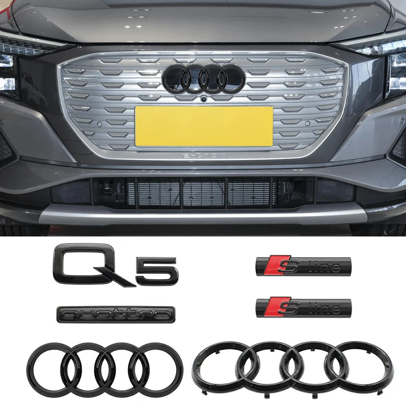 For Audi S Line Q8 2018-2024 4Ring Logo 315mm 230mm ABS Car Hood Front Bonnet Grill Rear Trunk Emblem Badge Stickers Accessories