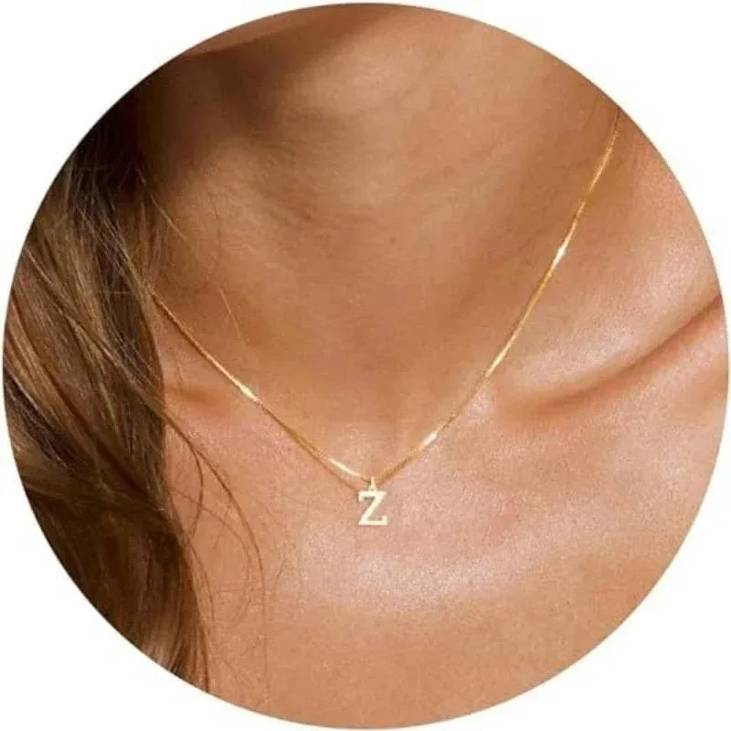 Collana con pendente in acciaio inossidabile placcato oro con lettere dell'alfabeto dalla A alla Z per donna, collane con iniziale a catena e girocollo, gioielli