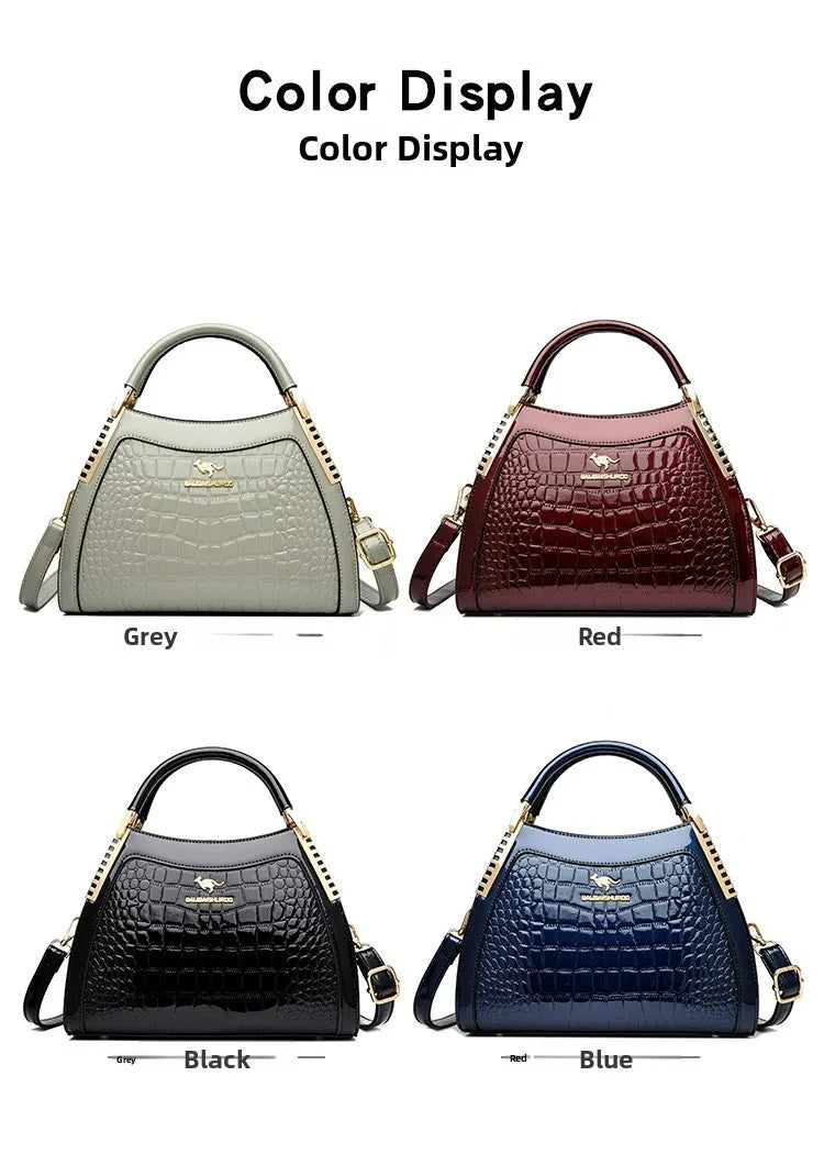 Borsa a tracolla alla moda da donna con motivo coccodrillo, per lavoro, pendolarismo, grande a conchiglia, apertura con cerniera, guscio rigido