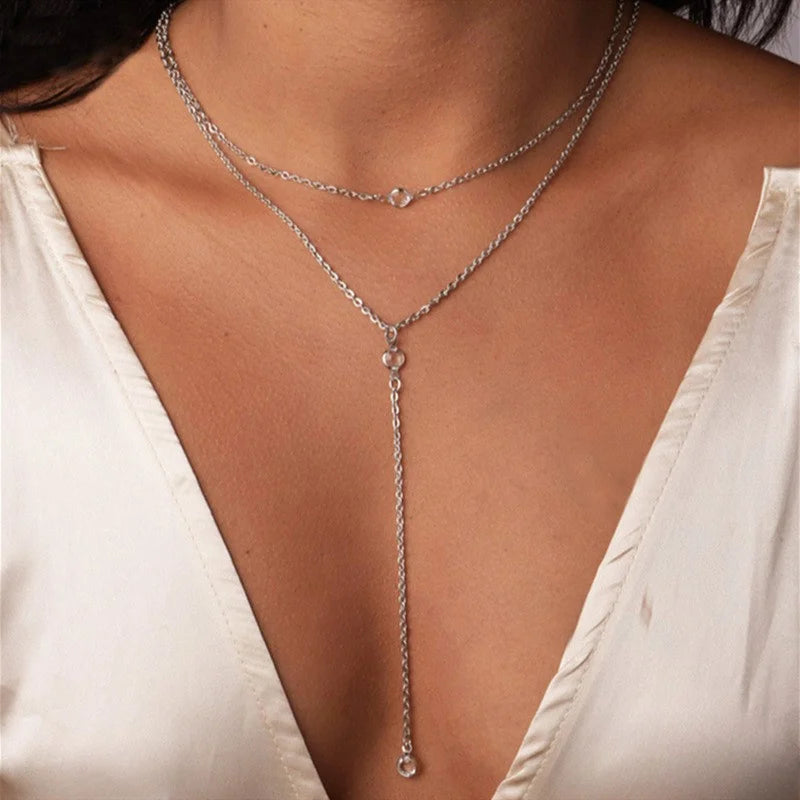 Collana Minimalista con Doppia Catena a Y per Donna, Popolare Collana Lunga con Ciondolo, Gioielli per Feste, Regali per Ragazze