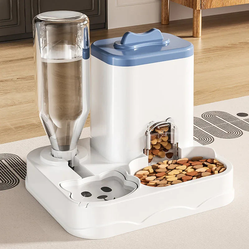 Pet Feeder Water Dispenser Cat Dog Bowl Automatic Drinking Eating 2 in 1 Integrated Pet Feeding Watering Station Non-slip
