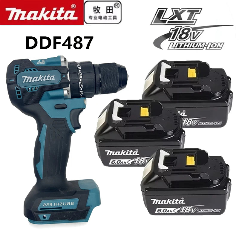 Makita DDF487 Trapano avvitatore a percussione ricaricabile al litio da 18V senza spazzole da 10mm, avvitatore elettrico a coppia elevata DDF487 per uso domestico