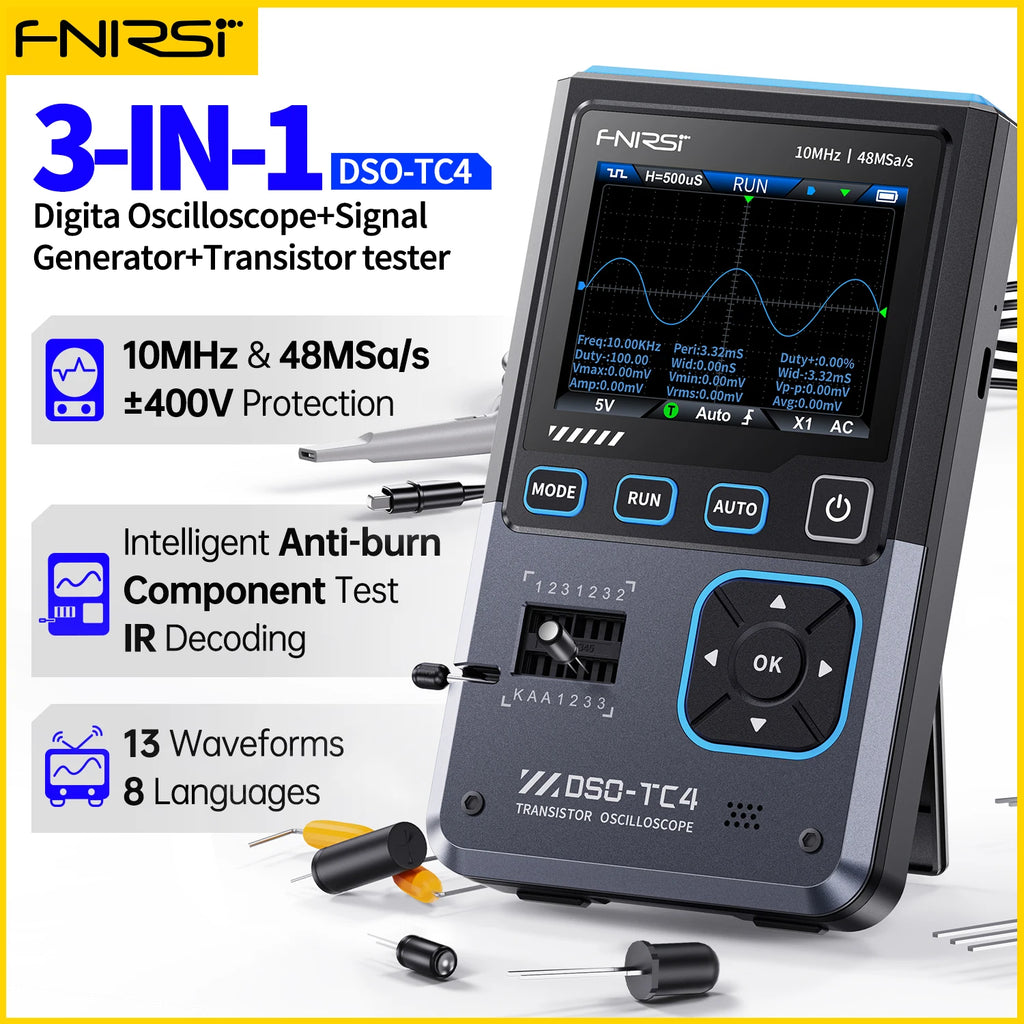 FNIRSI Nuovo DSO-TC4 DSO-TC3 Oscilloscopio Digitale Portatile 3 in 1 Tester Transistor Generatore di Segnale Strumenti di Test Elettronici Portatili