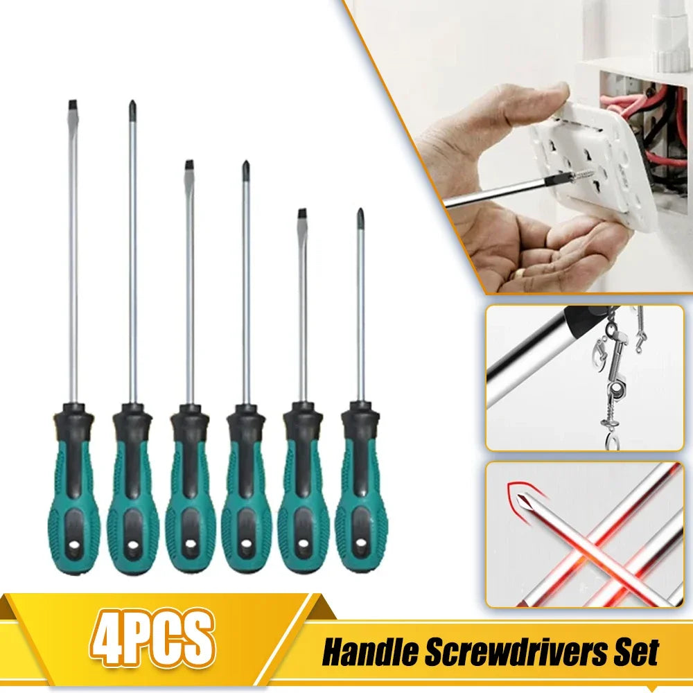4-Delige Multifunctionele Handgreepschroevendraaierset Met Magnetische Geïsoleerde Beveiligingsreparatie Handgereedschap Kruiskop/Platte Schroevendraaier
