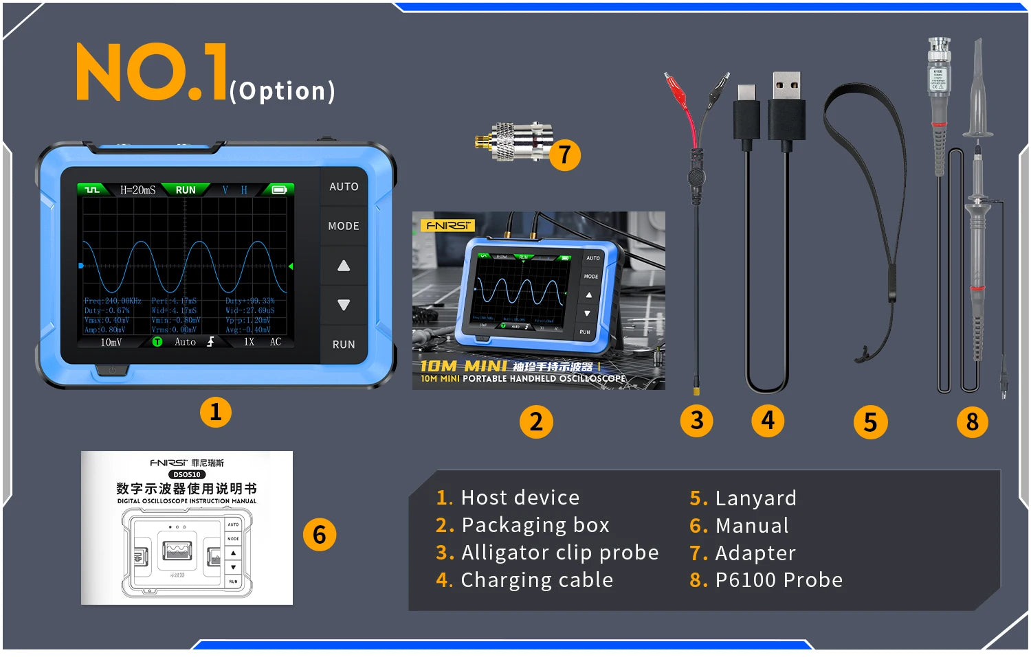 FNIRSI Nuovo DSO510 DSO152 DSO153 Mini Oscilloscopio Digitale Portatile 2 IN 1 48MS/s Larghezza di Banda 10MHz Strumento di Riparazione Elettronica