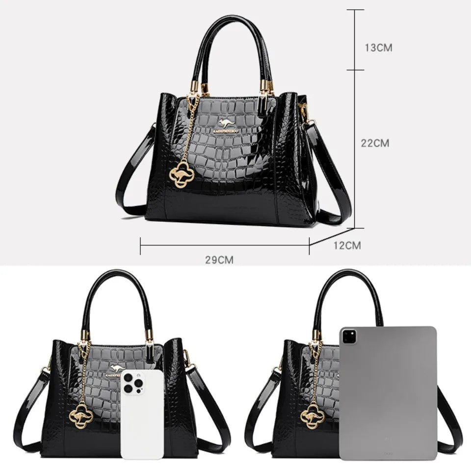 KAIDIFEINIROO Borsa a tracolla casual con marchio Kangaroo in pelle PU ad olio Borsa a mano da donna Borsa a tracolla a grande capacità a tre strati