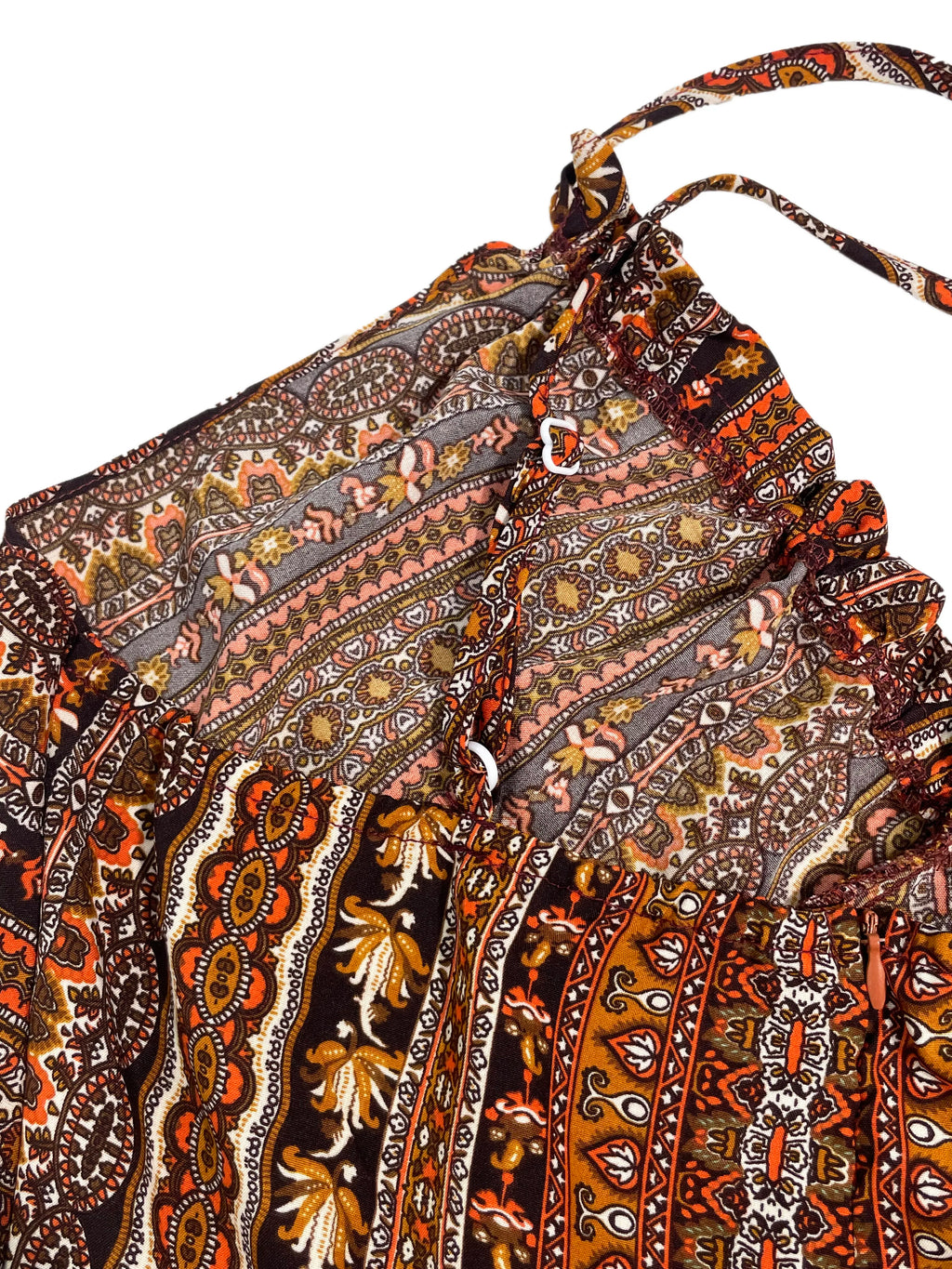Dames Zomer Jurk met Etnisch Patroon, Open Rug en Split - Dames Zomerkleding Boho Mode Ruches Lange Jurk voor Strand