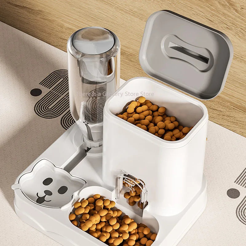 Pet Feeder Water Dispenser Cat Dog Bowl Automatic Drinking Eating 2 in 1 Integrated Pet Feeding Watering Station Non-slip