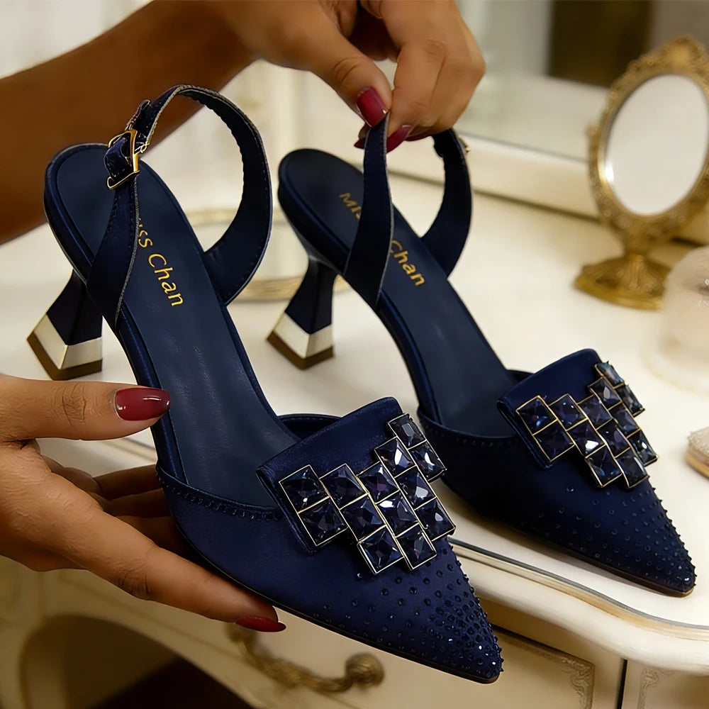 Venus Chan 2026 Eleganti Décolleté Slingback Verdi con Strass – Design Italiano, Punta Affusolata, Scarpe da Sposa e da Sera