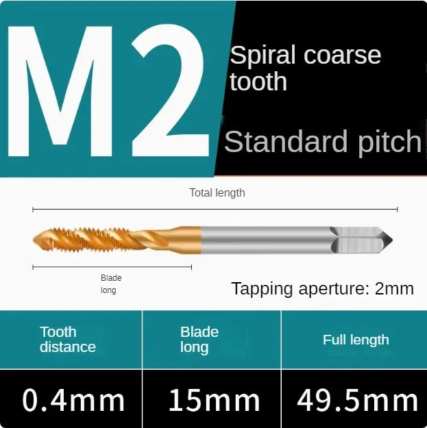 Titanium coated spiral tap extrusion tap tip tap tapping m2m2.5m3m4m5m6m8m10m12m14m16m18m20m22m24