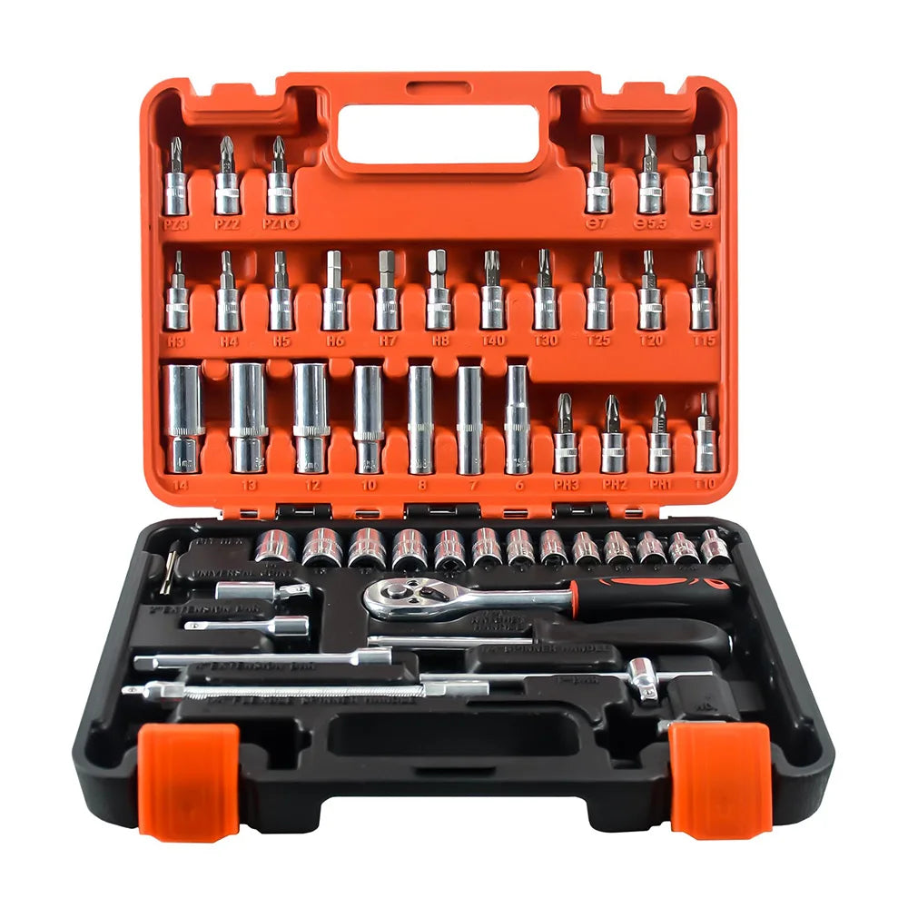 Camecho 53 stuks/set 1/4-inch autoreparatieset dopsleutelset autoreparatiegereedschap ratelmoment sleutelcombinatieautoreparatieset