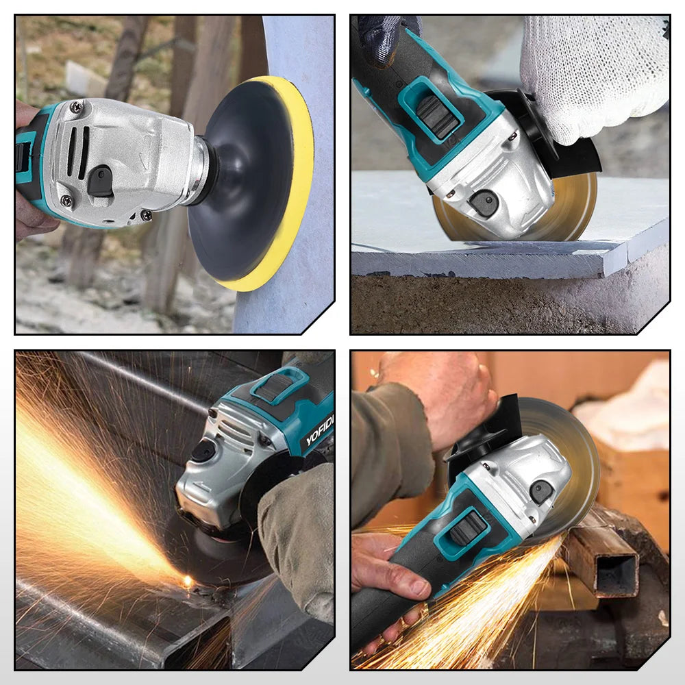 YOFIDRA Smerigliatrice Angolare Elettrica Senza Spazzole da 125mm a 4 Velocità Per Smerigliatura Metallo Legno Lucidatura Taglio Utensile Elettrico Per Perno Batteria Makita