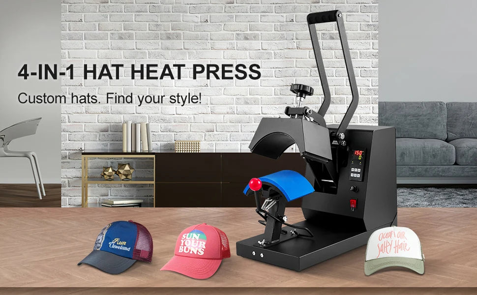 SucceBuy Cappello Pressa a Caldo 4 in 1 Macchina per Pressa a Caldo per Cappellini 6x3 pollici Trasferimento a Conchiglia LCD Digitale Timer Controllo della Temperatura