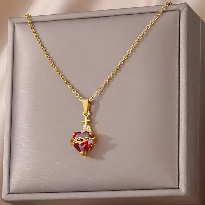 Collana Romantica a Cuore con Zirconia Cubica per Donna Elegante Carina Colore Oro Acciaio Inossidabile Collane Gioielli Regalo di Compleanno