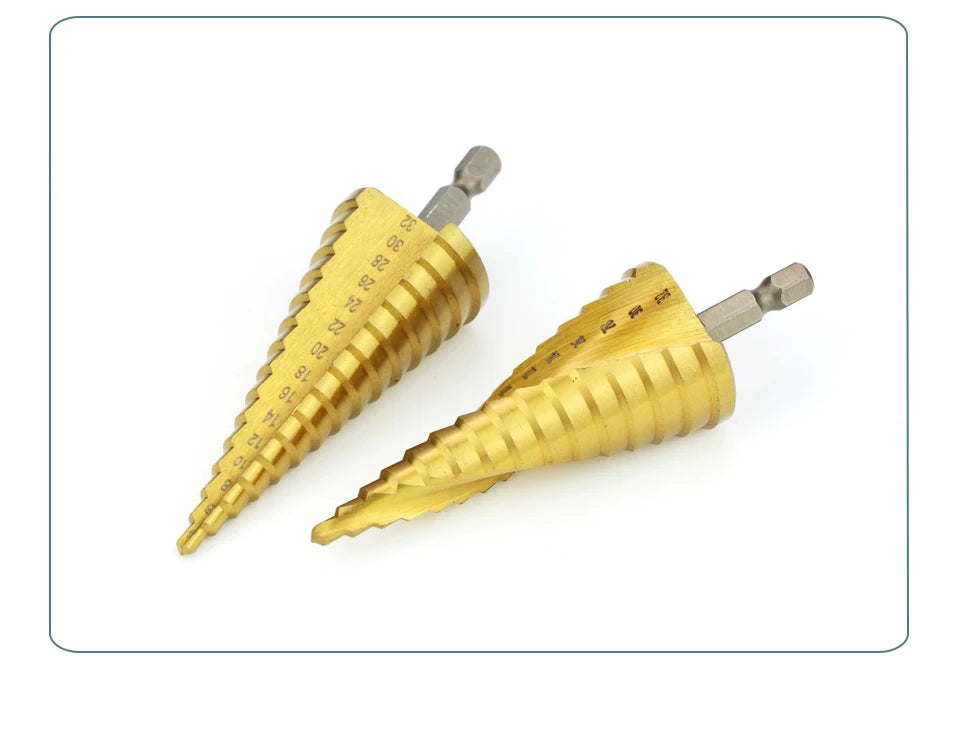 Punte da trapano a gradino in titanio HSS, set di punte a gradino ad alta velocità, utensili per trapano a sega, punta conica a gradino per metallo, legno 4-12 4-20 4-32mm