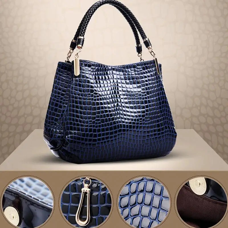 Borsa da donna Tote di grande capacità Borsa a tracolla da donna per pendolarismo quotidiano Borsa a mano con stampa coccodrillo effetto lucido Shopping