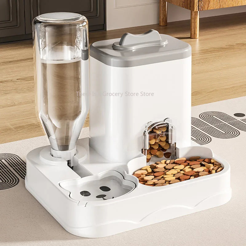 Pet Feeder Water Dispenser Cat Dog Bowl Automatic Drinking Eating 2 in 1 Integrated Pet Feeding Watering Station Non-slip