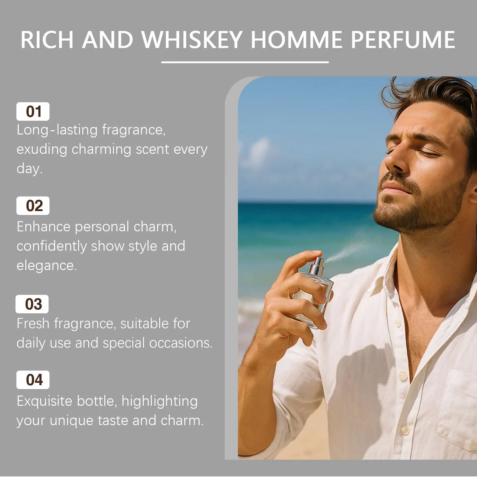 Profumo al Whisky Roxelis Trasuda Eleganza Fascino Duraturo Aumenta la Fiducia Fragranza Leggera Spray Profumato per Uomo 50ml