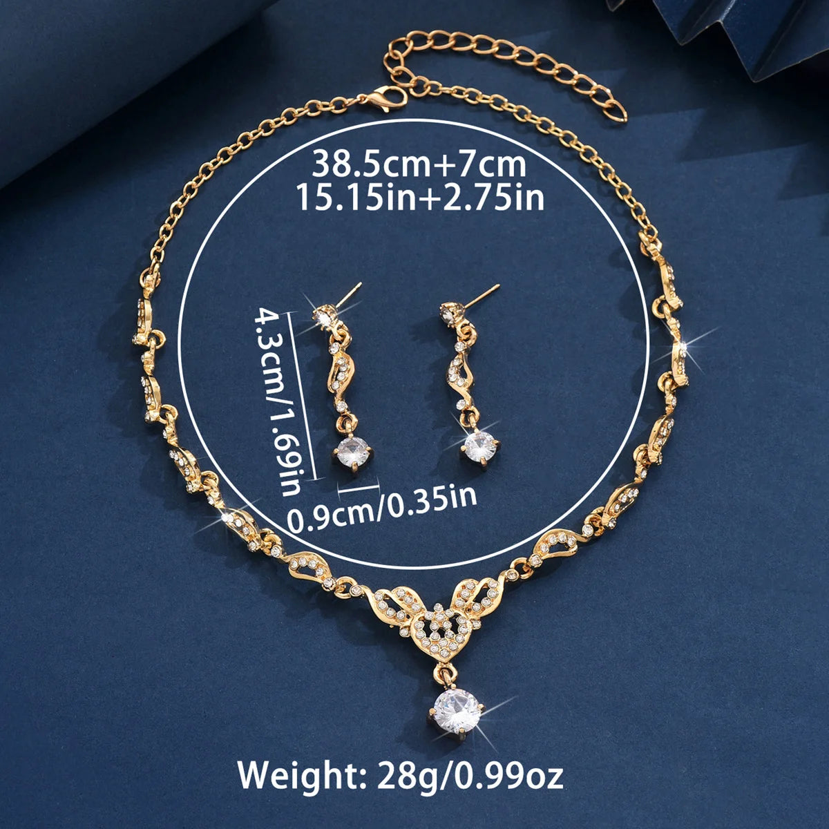 Zircon jewelry set - a complete set including a wedding necklace and earrings. Two pieces. Memorial Day gift