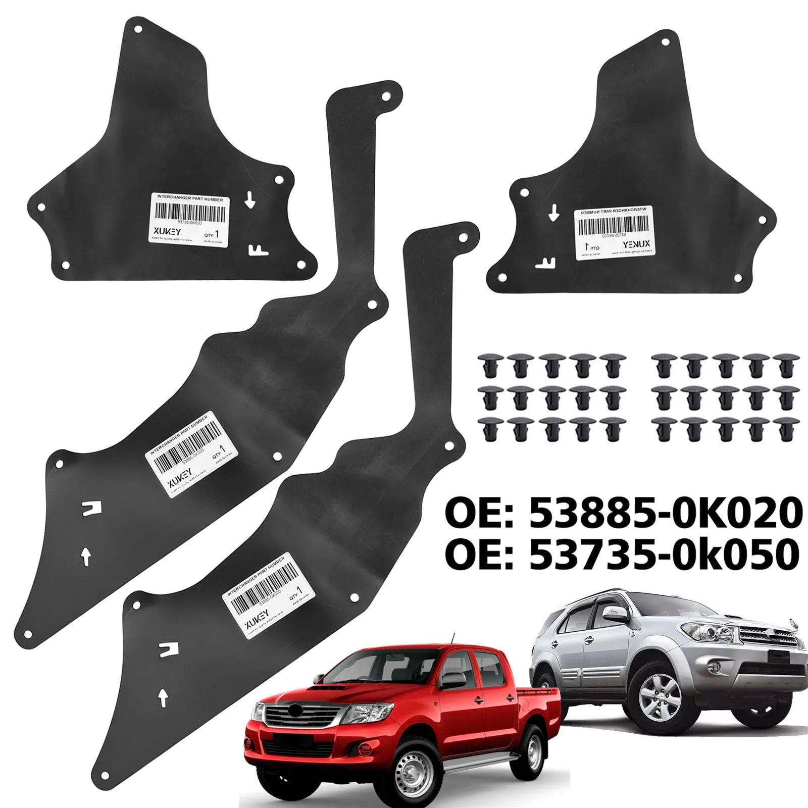 4pcs For Toyota Hilux Fortuner 2004-2015 Front Splash Shield Fender Liner Apron Seal Protector 53885-0K020 53735-0k020 AN20 AN50