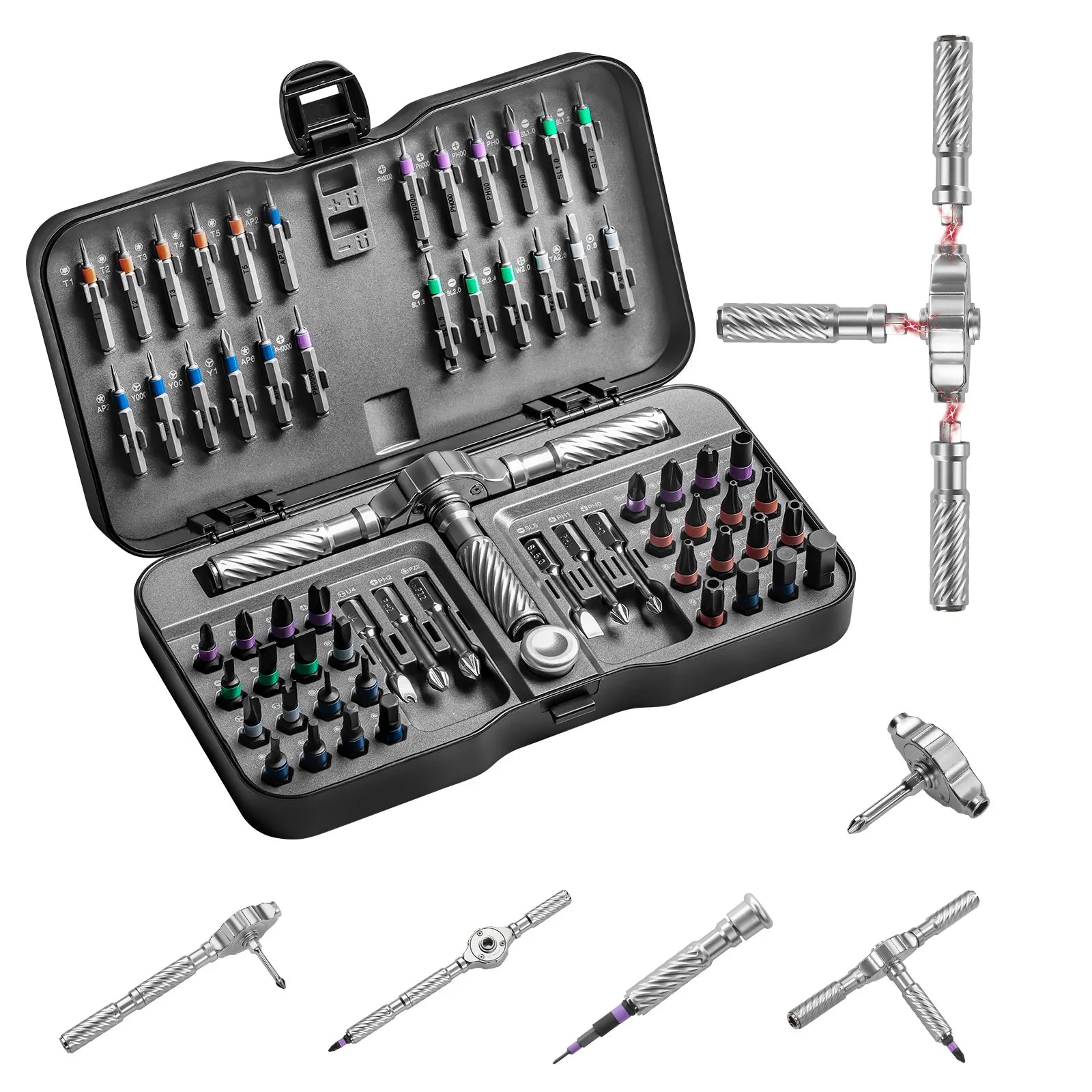 Precisie 24/40/66-in-1 magnetische ratelschroevendraaierset Afneembare T-handgreep magnetiseerder Meubels, elektronica & brillen repareren