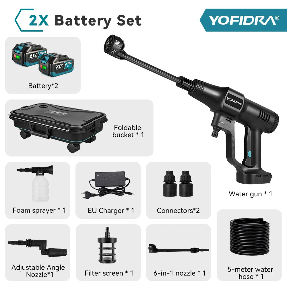 YOFIDRA 200Bar Borstelloze Hogedruk Autowasspistool Met Emmer Elektrisch Tuin Sproeipistool Voor Makita 21V Accu Pin