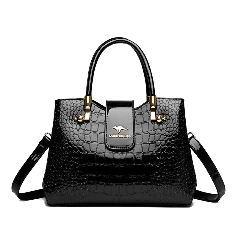 KAIDIFEINIROO Kangaroo Brand Casual Tote Bag Oil Pu Leather Handbag Womne Shoulder Crossbody Large Capacity Hand Bag Three Layer