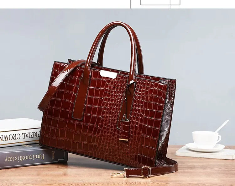 Borsa a mano di lusso vintage da donna con motivo coccodrillo, borsa a tracolla in pelle di grande capacità, per lavoro