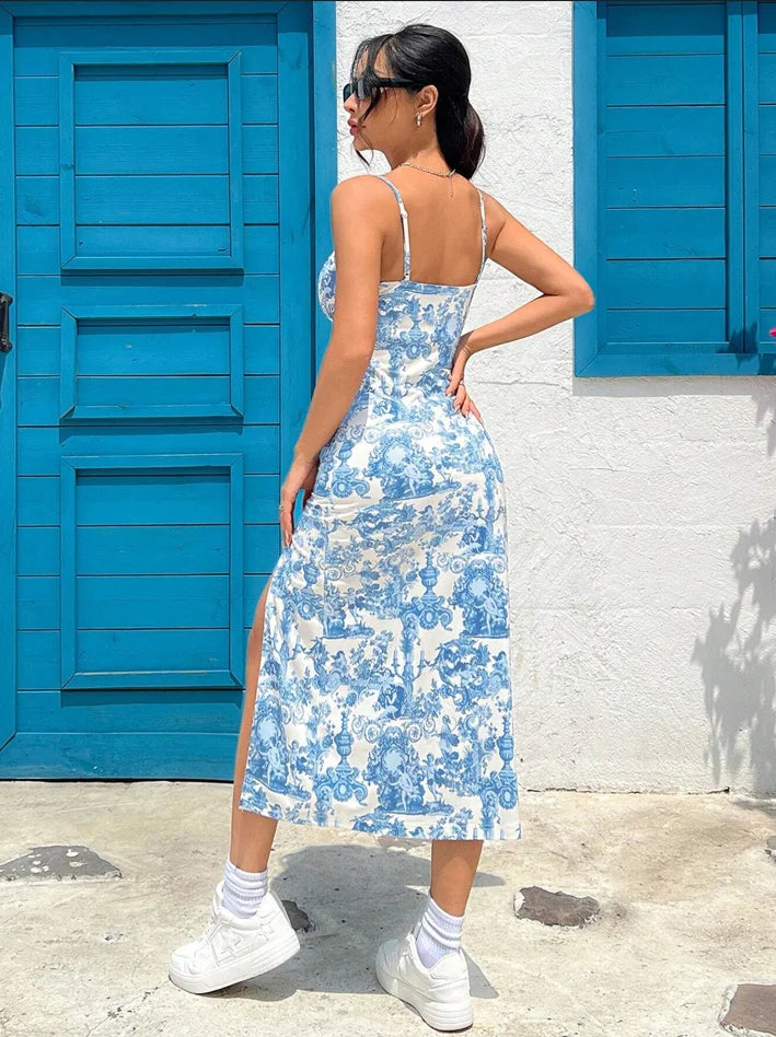 Herfst 2025 Lange Strapless Jurk Wikkelbovenstuk Hoge Split Madeliefje Luipaardprint Overlappende Rok Maxi Jurk