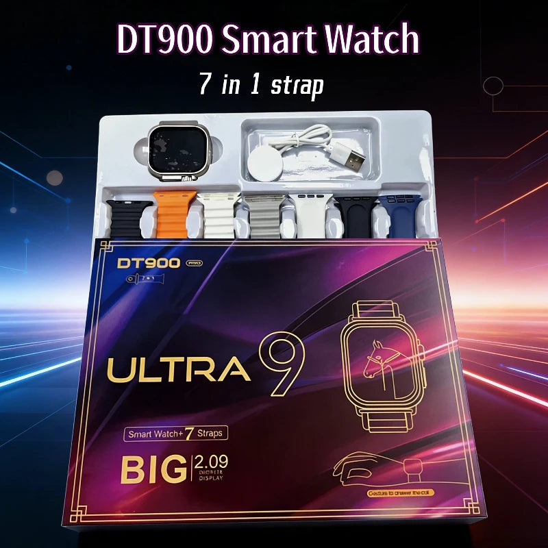 7 in 1 strap watch DT900 Support Music Wireless charging Bluetooth Calling Health& Fitness Tra Sports smart watch men and women