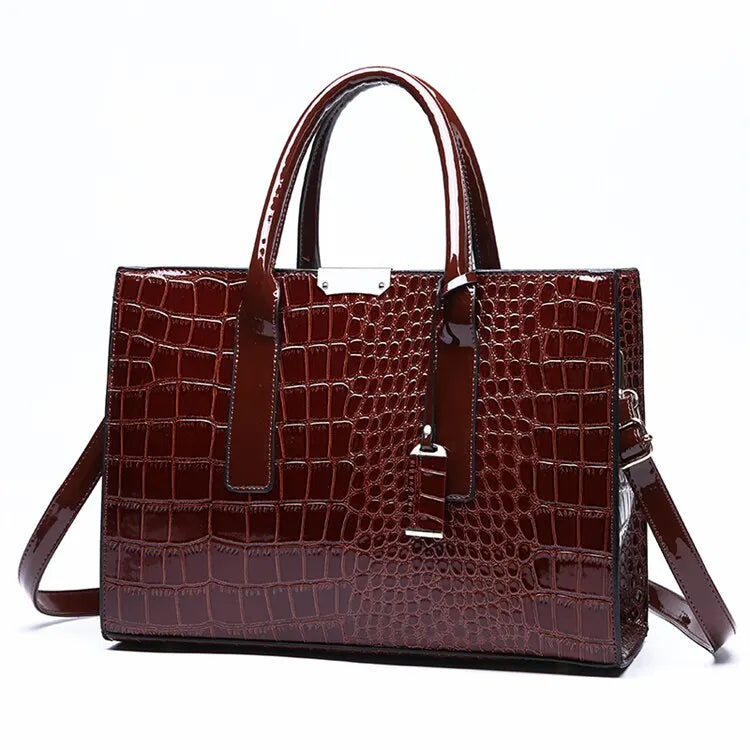 Borsa a mano di lusso vintage da donna con motivo coccodrillo, borsa a tracolla in pelle di grande capacità, per lavoro