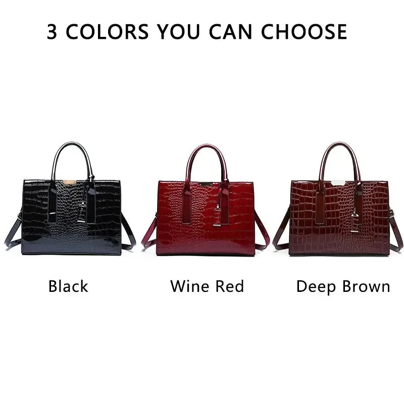Borsa a mano di lusso vintage da donna con motivo coccodrillo, borsa a tracolla in pelle di grande capacità, per lavoro
