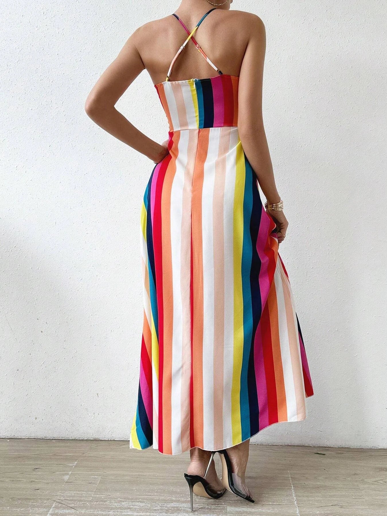 Dames Zomer Jurk met Etnisch Patroon, Open Rug en Split - Dames Zomerkleding Boho Mode Ruches Lange Jurk voor Strand