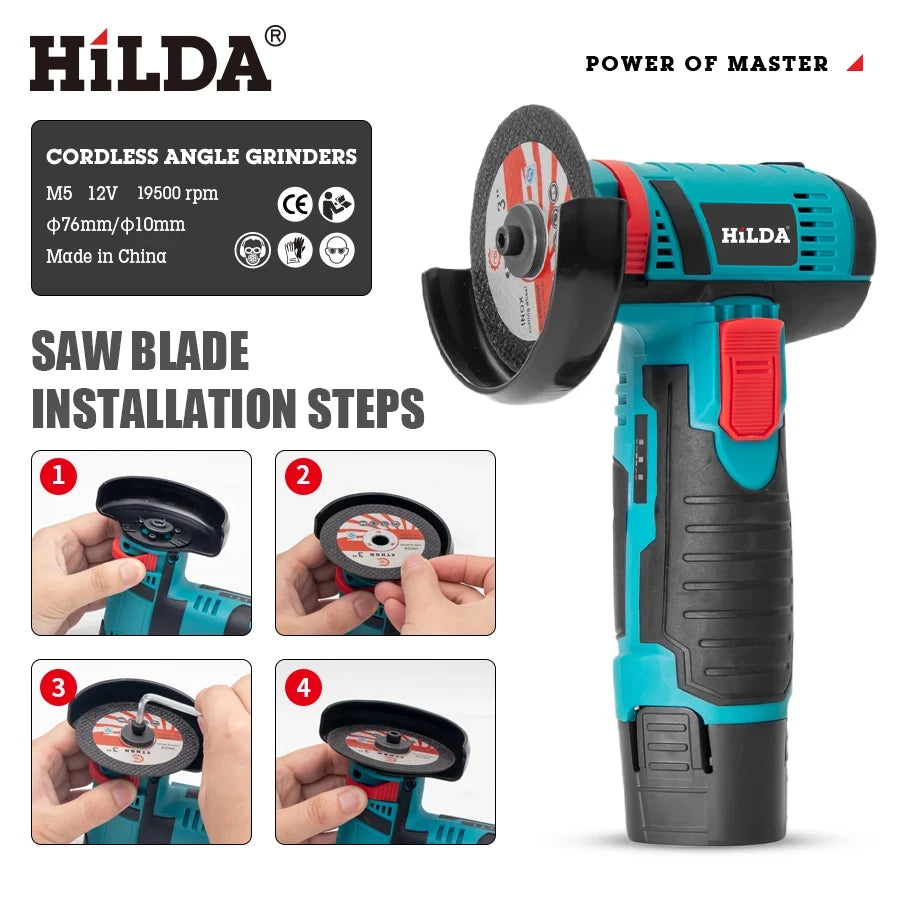 Smerigliatrice angolare HILDA 12V Strumento di levigatura a batteria per lucidatura e molatura Mini utensili elettrici a batteria diamantati