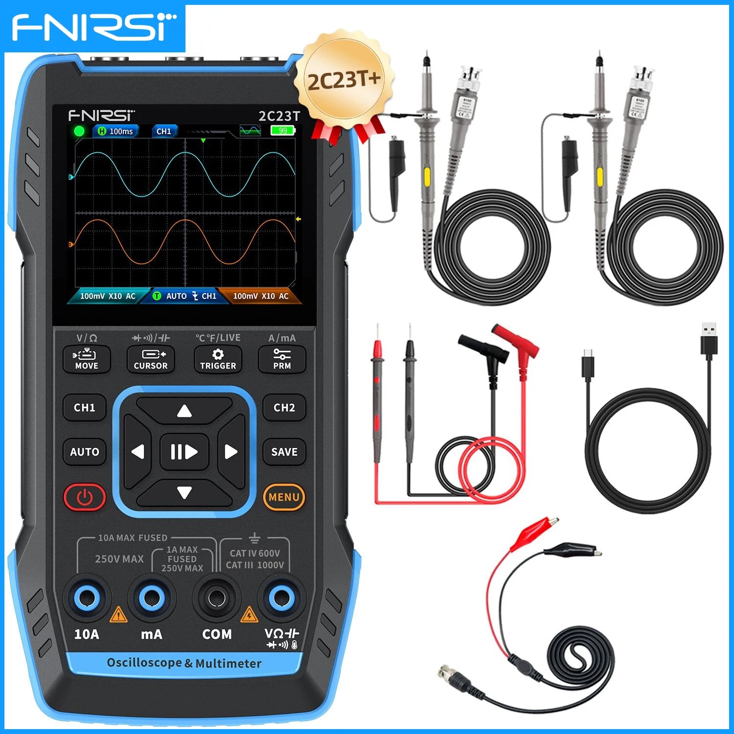FNIRSI 2C23T 2C53T Upgrade 50MHz Handheld Digitaal Oscilloscoop Multimeter Signaalgenerator 3 in 1 Dual-channel Autogereedschap
