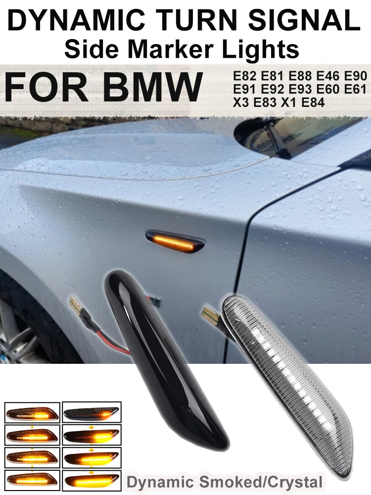 Dynamic LED Turn Signal Light Side Marker For BMW E60 E61 E90 E91 E87 E81 E83 E84 E88 E92 E93 E82 E46 1 3 5 Series X1 X3 2004