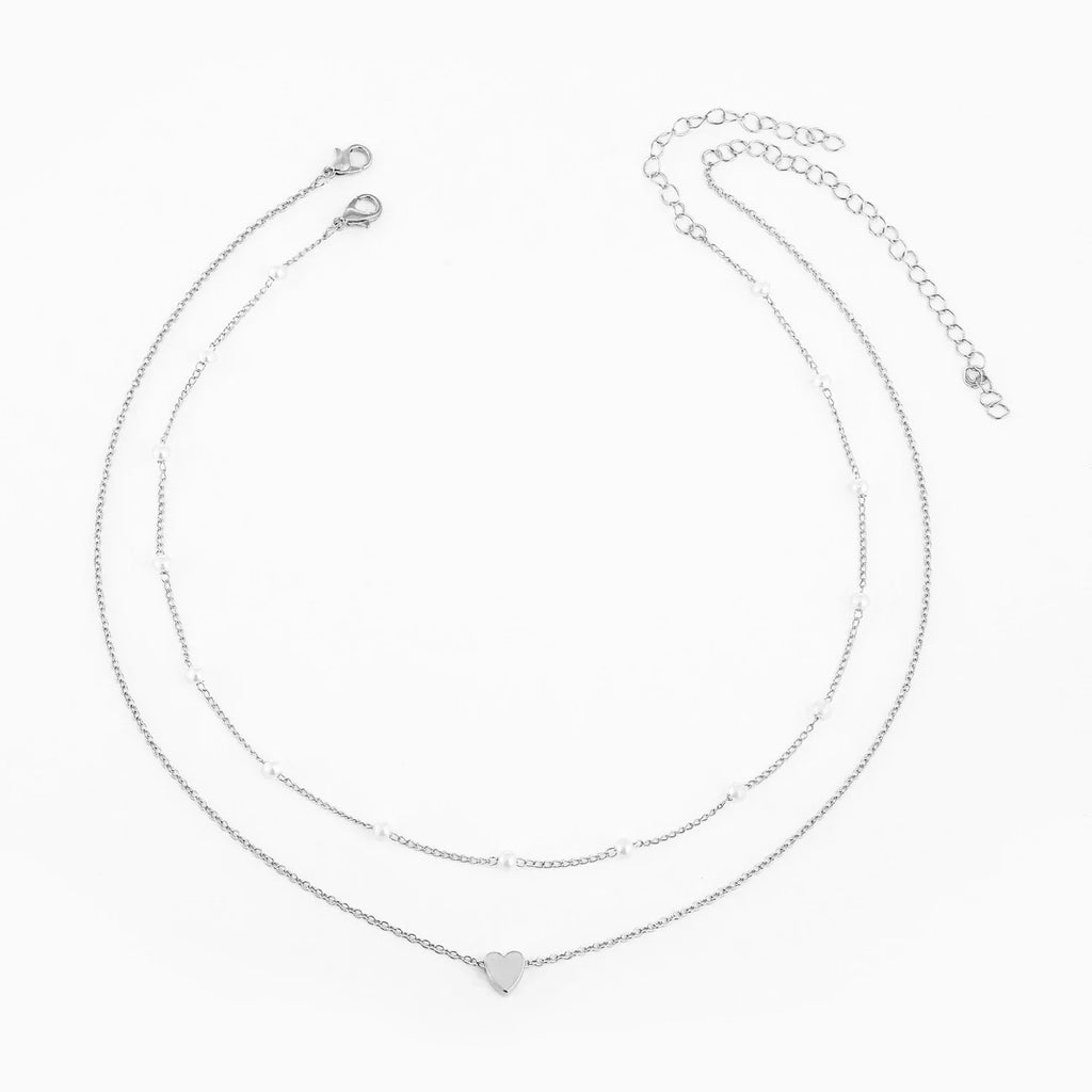 LATS Collane con Ciondolo a Cuore d'Amore a Croce in Perle Multistrato per Donna Colore Oro Moda Catena Clavicola Tendenza Gioielli 2024