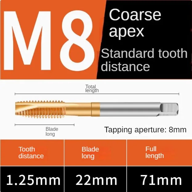 Titanium coated spiral tap extrusion tap tip tap tapping m2m2.5m3m4m5m6m8m10m12m14m16m18m20m22m24