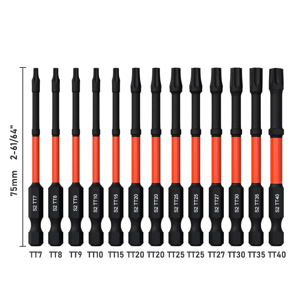 13-delige slagvaste Torx-kop inbussleutel boorbitset, T7-T40 inbussleutelbits S2-staal zeskantschroevendraaierbits met magnetische kop