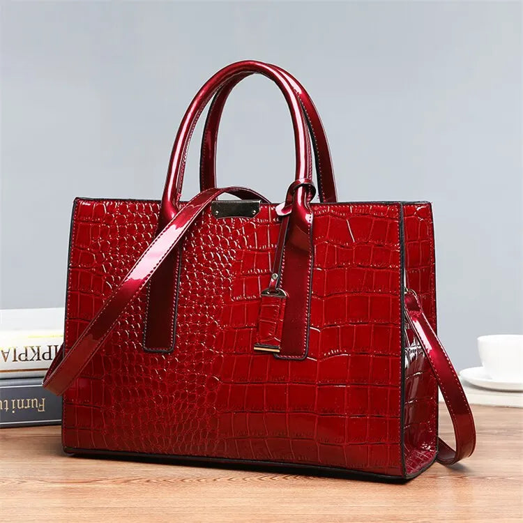Borsa a mano di lusso vintage da donna con motivo coccodrillo, borsa a tracolla in pelle di grande capacità, per lavoro