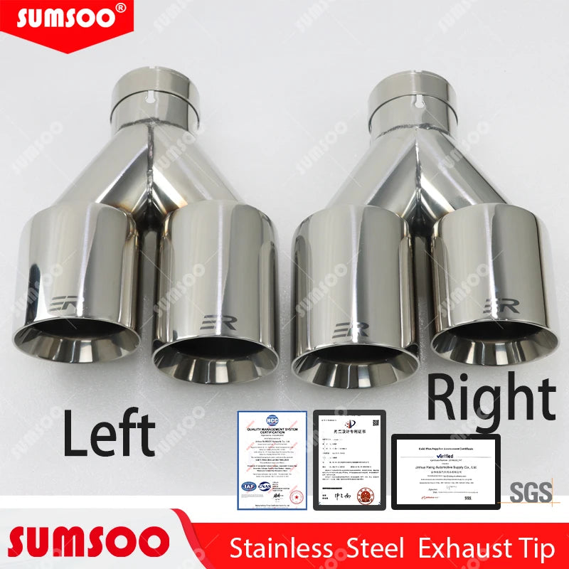 ER 1 PCS Exhaust Tip Car Modify Double Outlet Exhaust Pipe Nozzle Decoration Stainless Tail Pipes Muffler