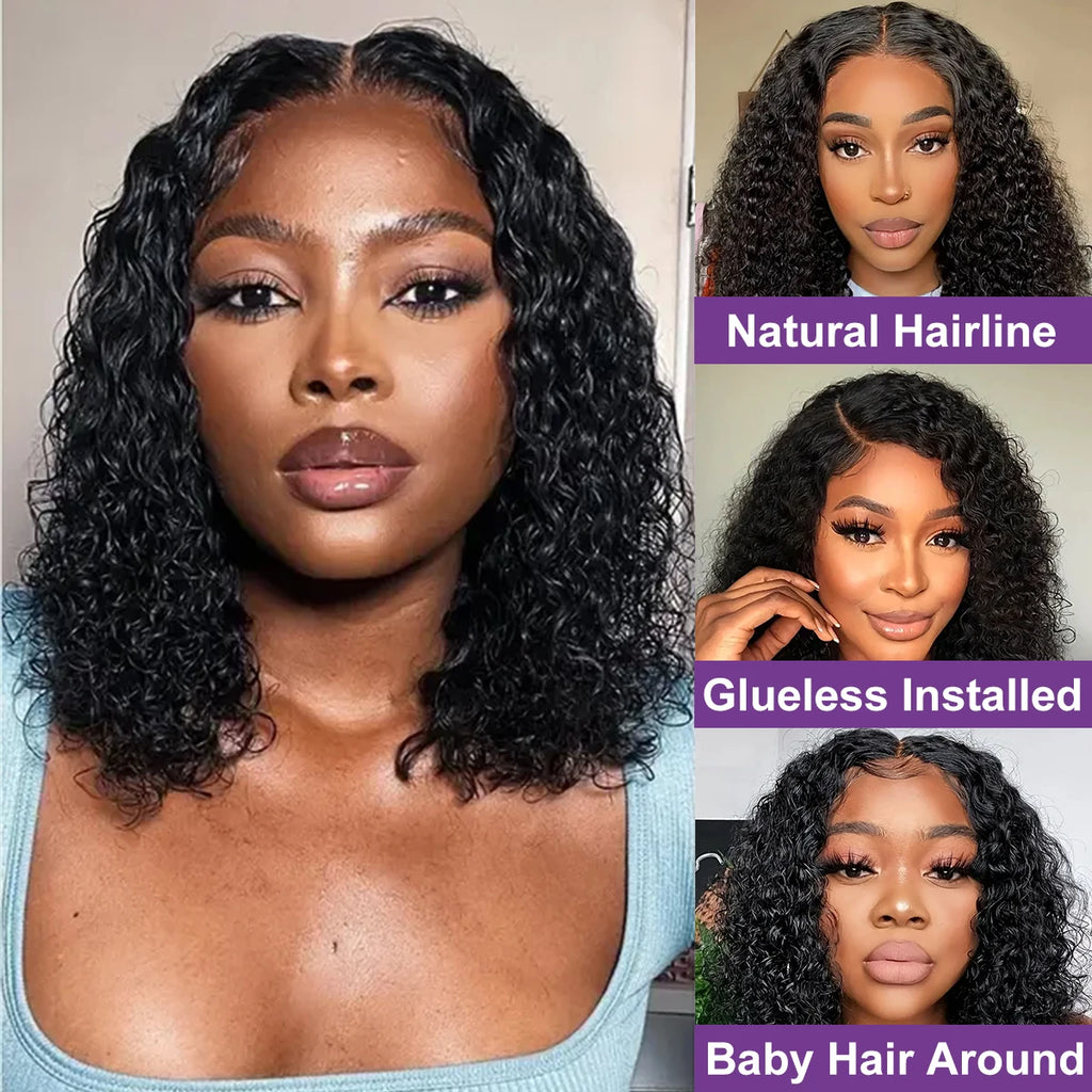 Parrucche Bob 13x6 Ondulate Pretagliate Senza Colla, Parrucche Glueless 7x5 Ricce in Capelli Veri Pronte da Indossare, Parrucche Frontali in Pizzo Pre-epilate per Donne