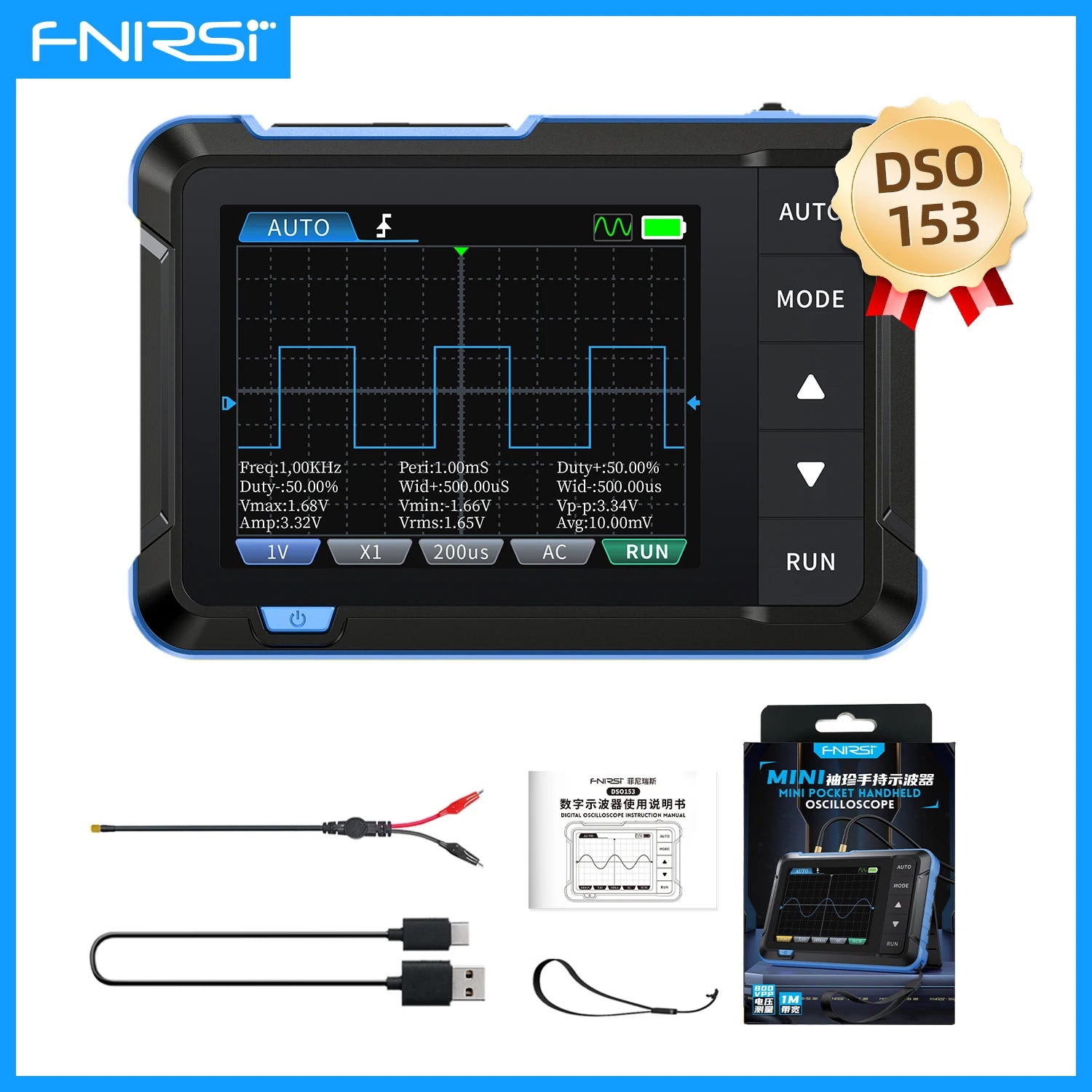 FNIRSI Nieuwe DSO510 DSO152 DSO153 Mini Handheld Digitale 2 IN 1 Oscilloscope Draagbare 48MS/s 10MHz Bandbreedte Elektronisch Reparatiegereedschap