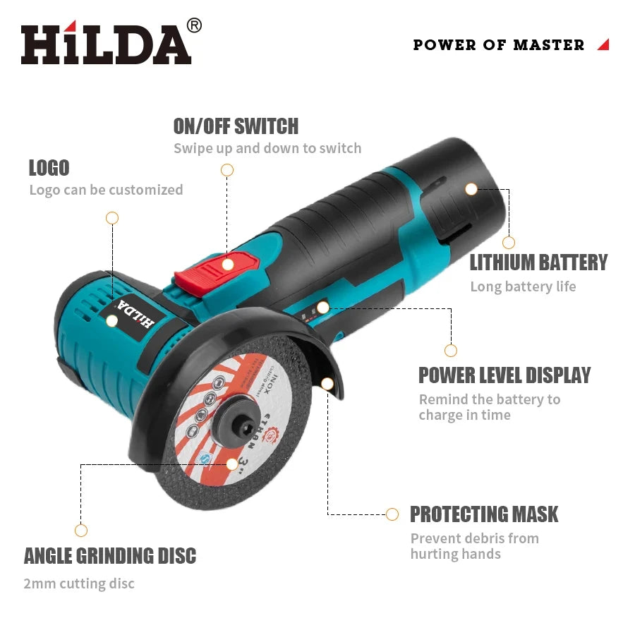 Smerigliatrice angolare HILDA 12V Strumento di levigatura a batteria per lucidatura e molatura Mini utensili elettrici a batteria diamantati