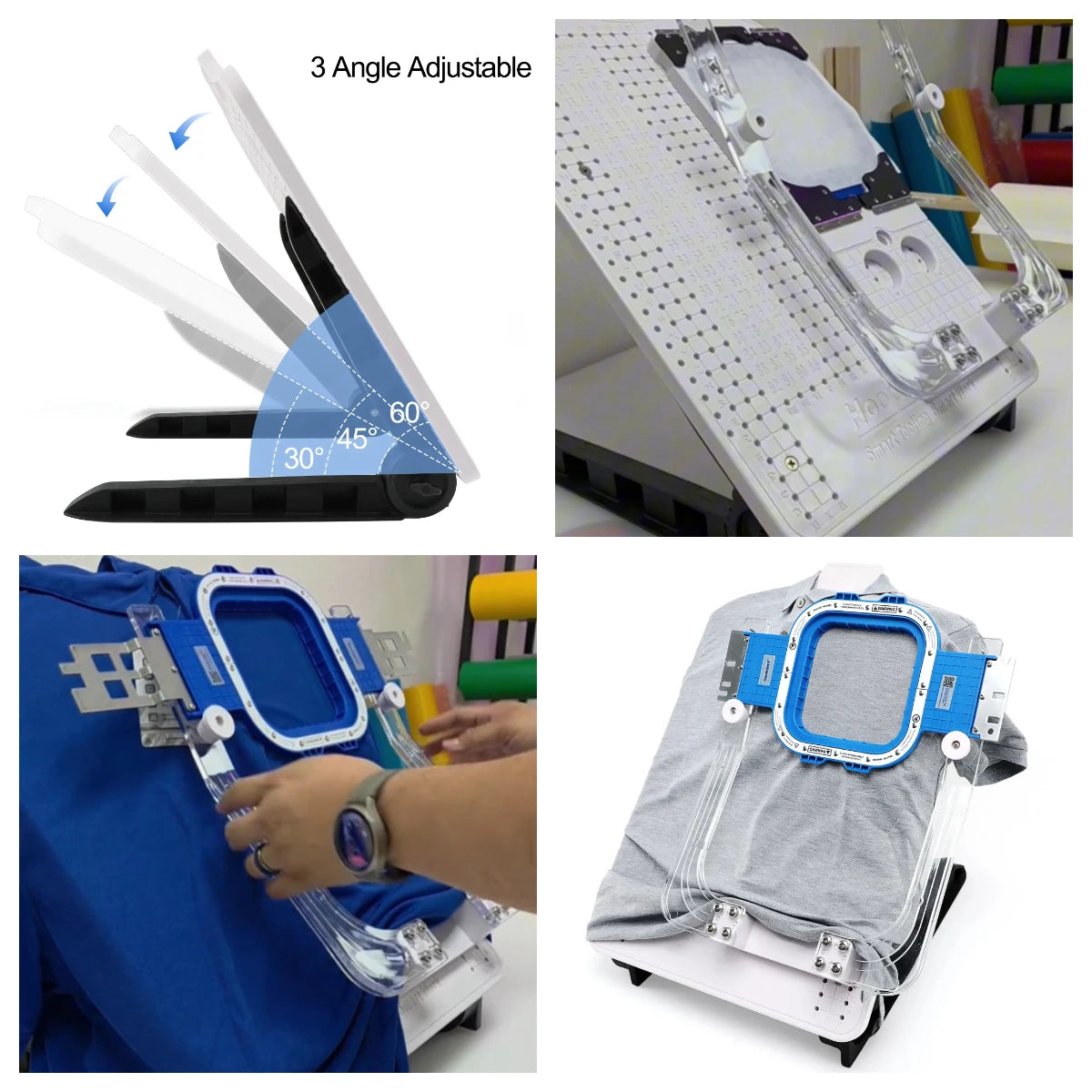 Janome MB4/4S/4SE MB7/7E & Elna 940/970 embroidery machine with Sewtalent Mighty Hoop Hooping station kit hooping board
