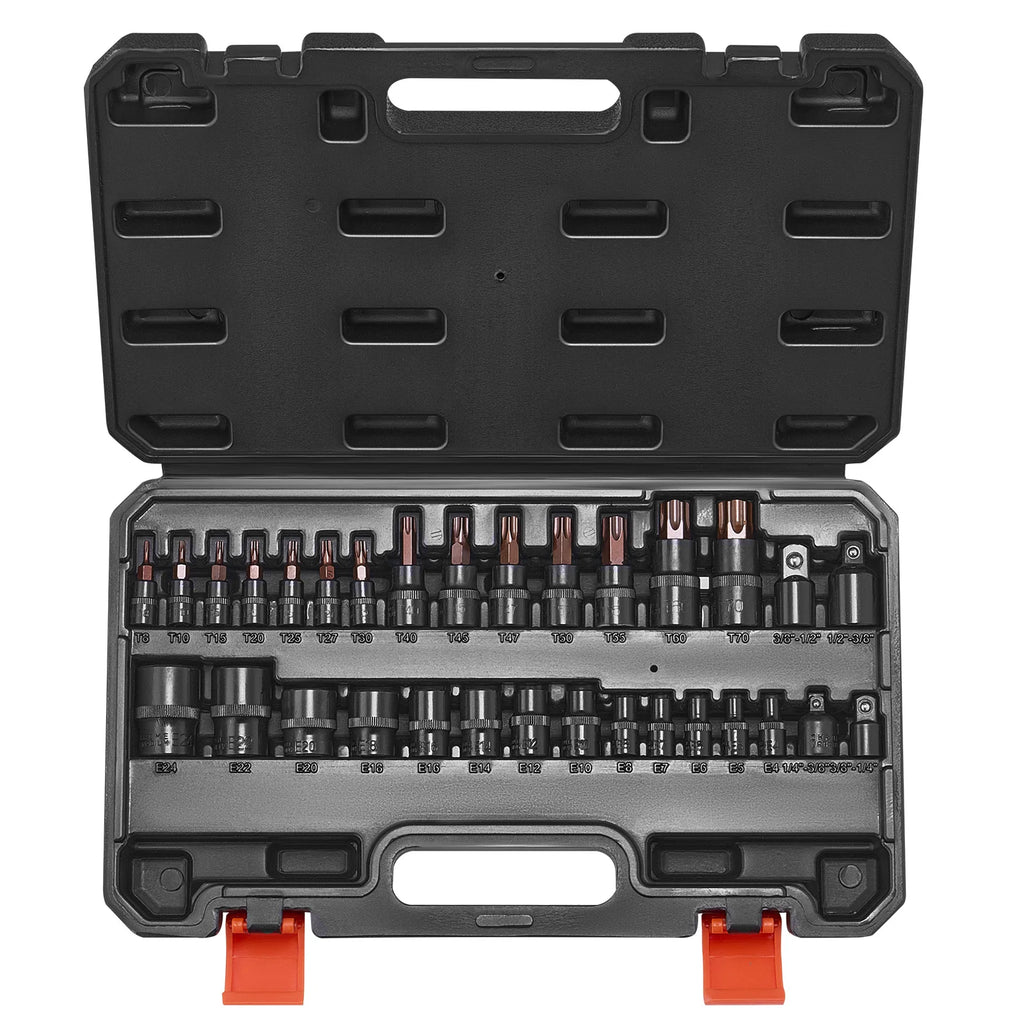 SucceBuy Torx Bit en Externe Torx Dopsleutel Set 31-delig Gelegeerd Staal en Cr-V Staal met Adapter en Verbeterde Opbergkoffer