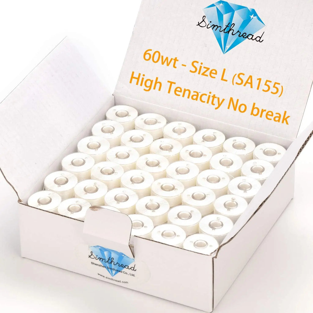 Simthread Set 144 Bobine Preavvolte con Lati in Plastica Filo da 60wt Taglia A Taglia L Bianco e Nero per Macchine da Ricamo e Cucito